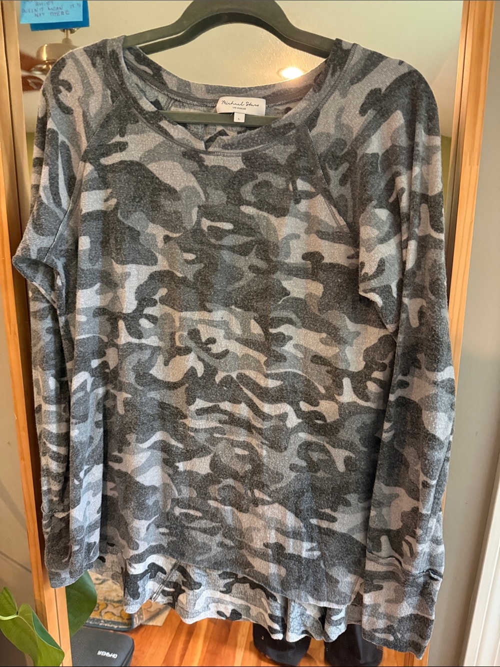 Michael Stars Gray Camo Long Sleeve Lightweight Tee